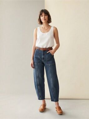 Modern Citizen Dark Wash High-Rise Patch Pocket Seamed Denim Pants Small
